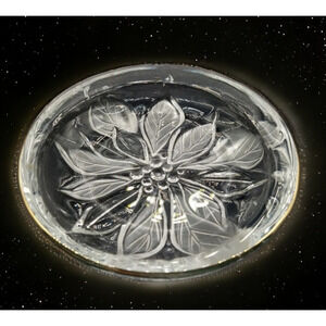 Mikasa Studio Nova Poinsettia Candy Dish 1980s Crystal w/ Gold Rim 5"